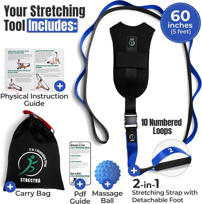 STRECTRA Stretch Strap with Loops Physical Therapy - Full Body Exercise Straps for Stretching with Detachable Foot - Leg & Calf Stretcher for Plantar Fasciitis, Physical Therapy, Pain Relief, and Flexibility - Image 2